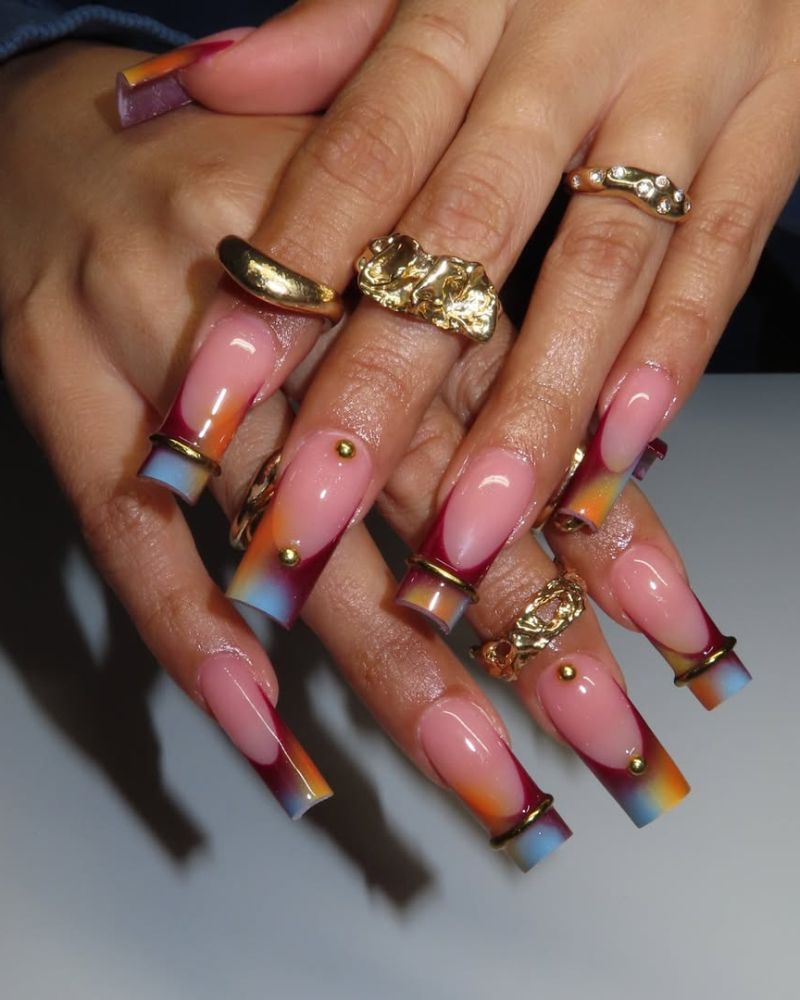 long square nails with spring nail art
