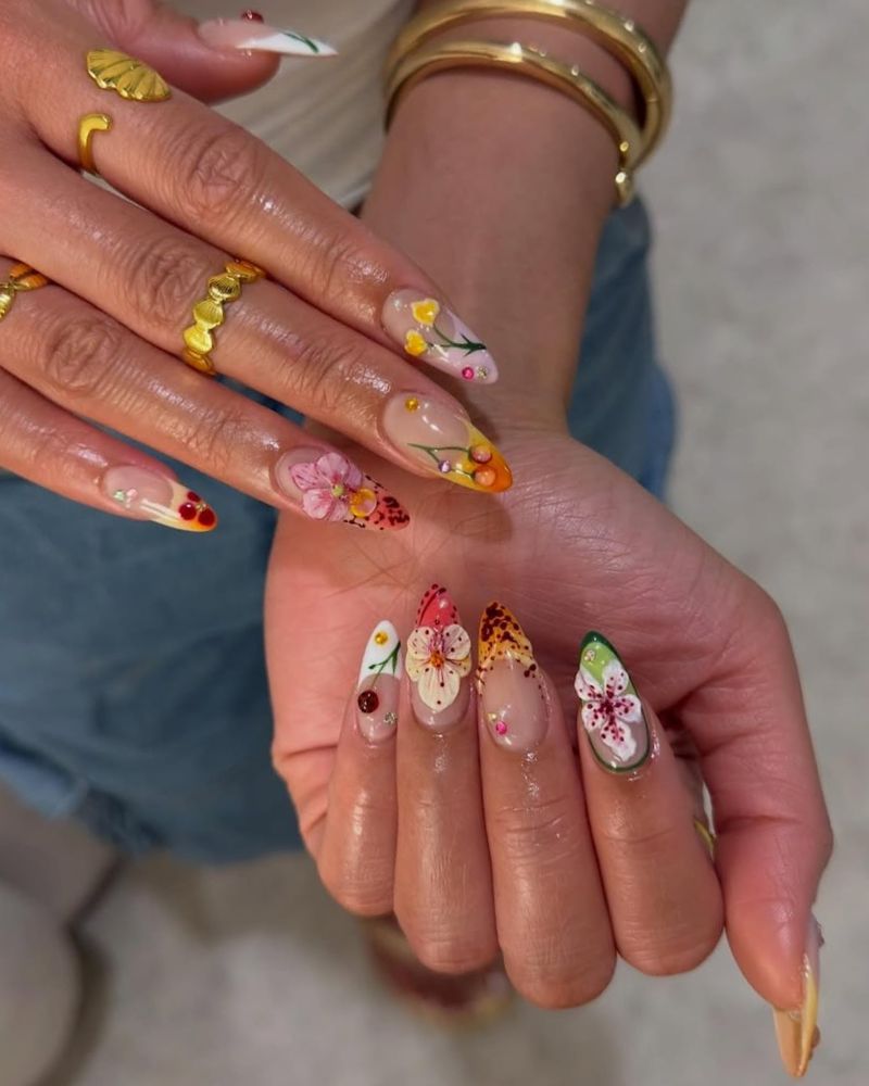 springtime nail art with 3d elements
