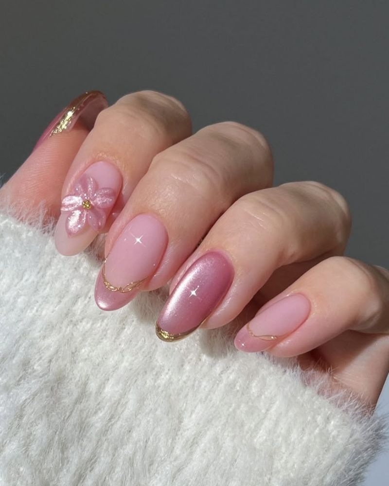 pink cat eye nail design for spring