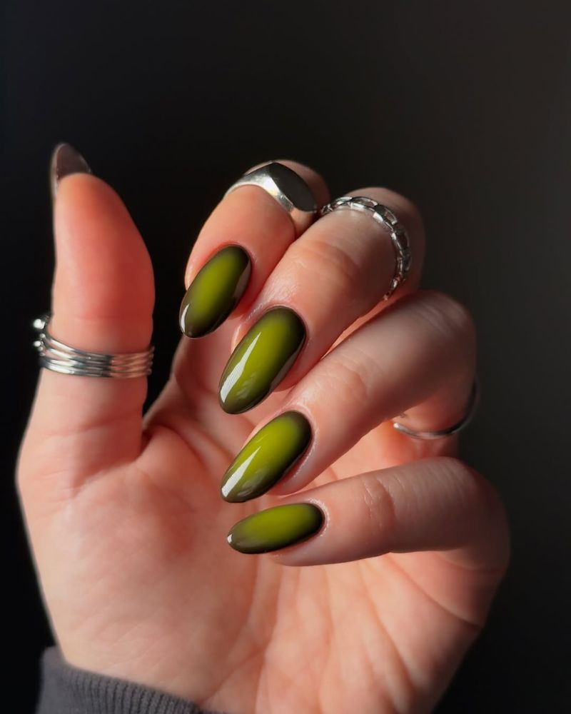 springtime nail design with green aura nail art