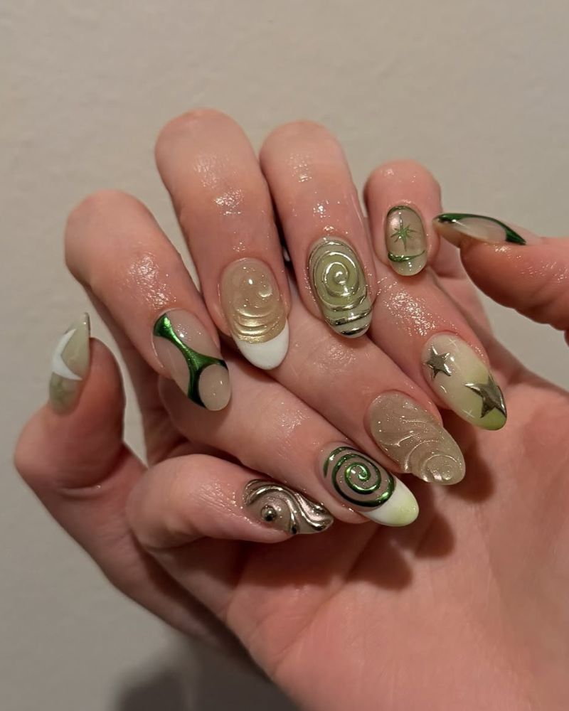 green springtime nail art design