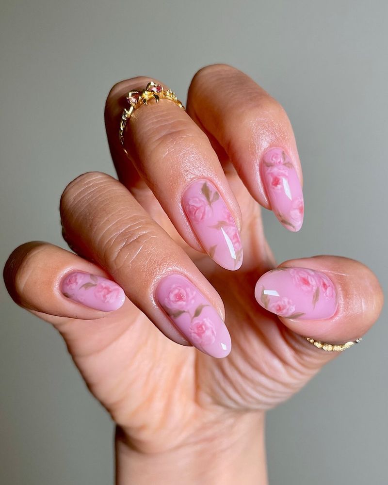 floral nail art spring nails almond shape