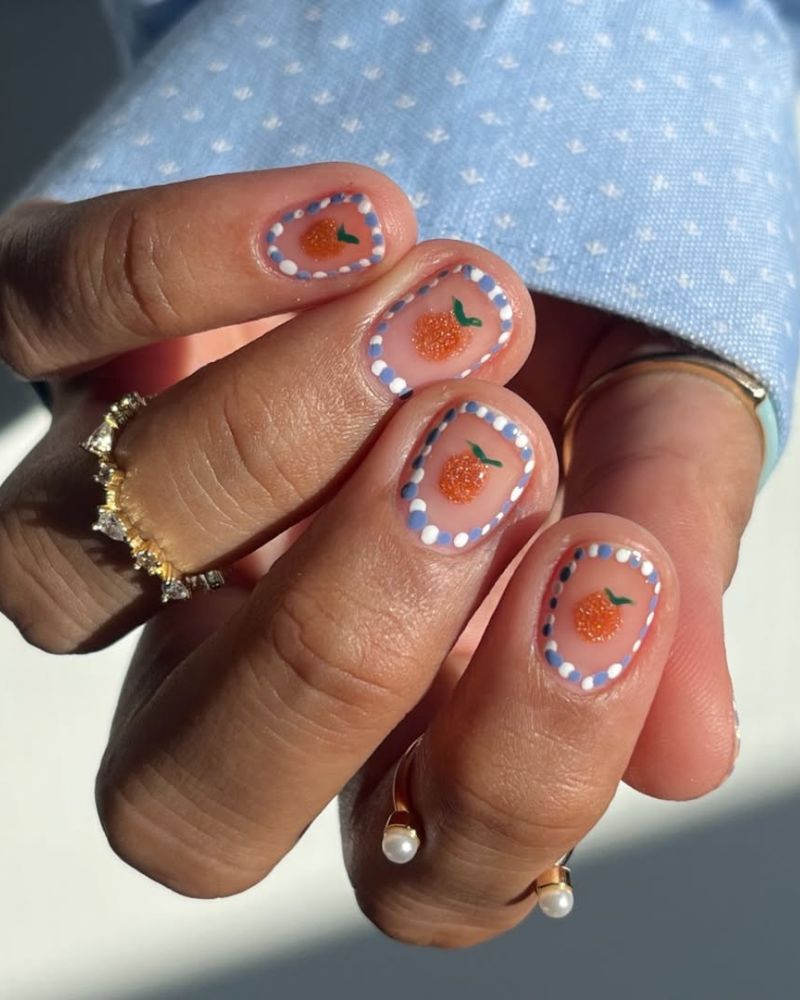 short summer nails with cute nail art design