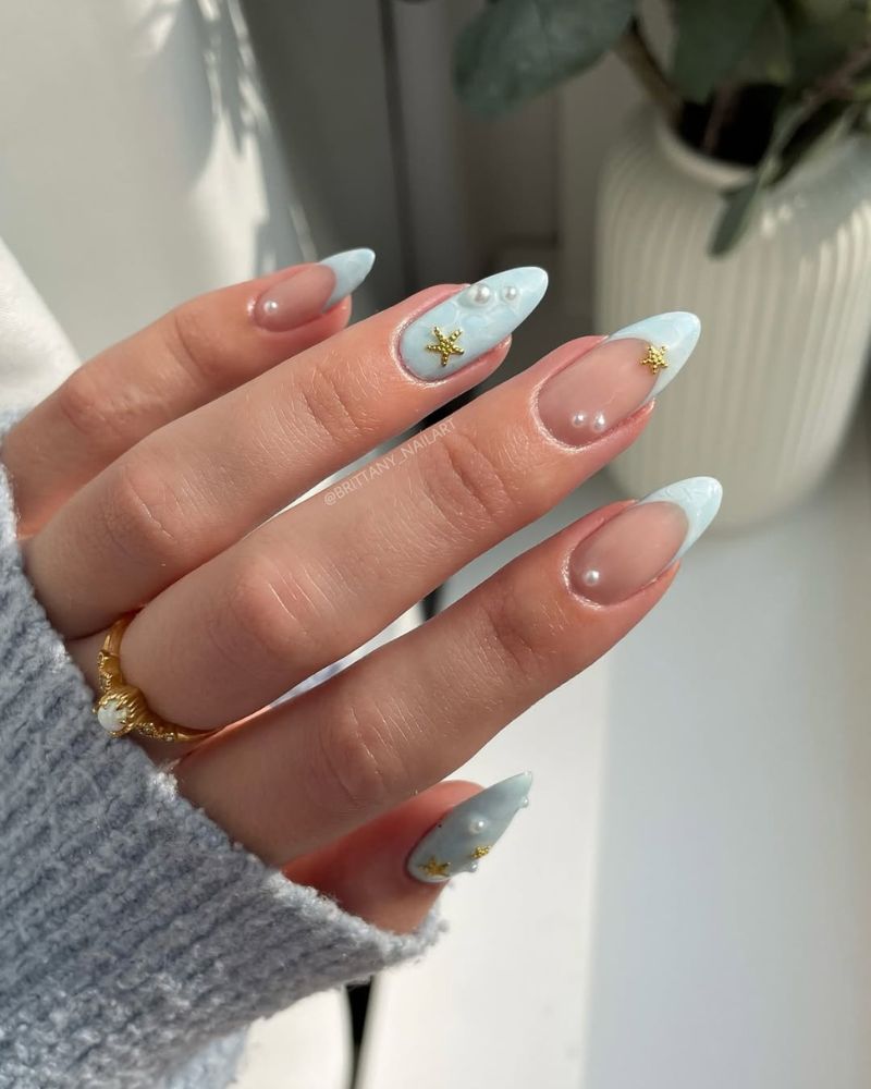 blue beach nail art idea for summer manicure design