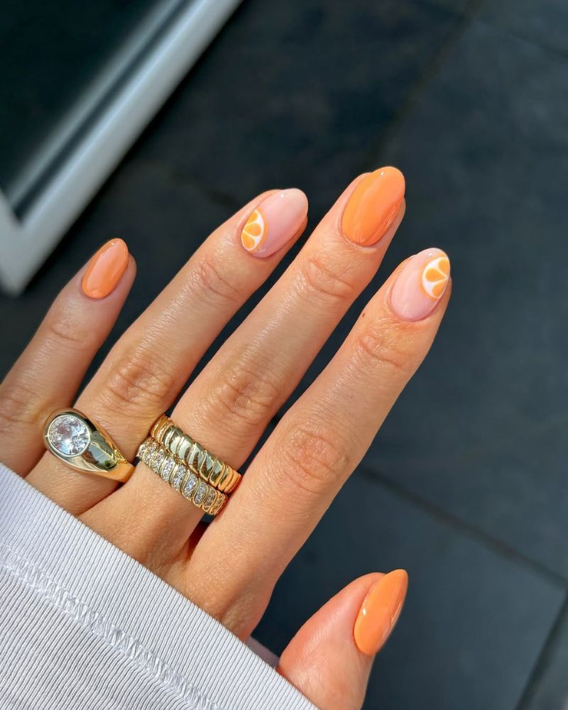 orange nail art design as simple nails for summer