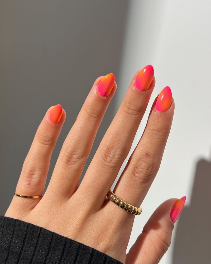 pink and ornage nail art design for summer manicure simple