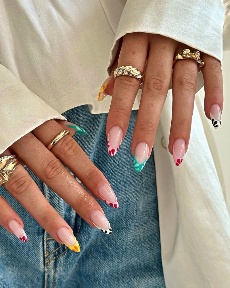 summer french tip nails designs mismatched set