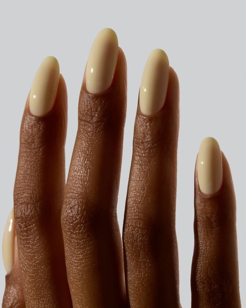 almond nails in a clean butter vanilla cream shade
