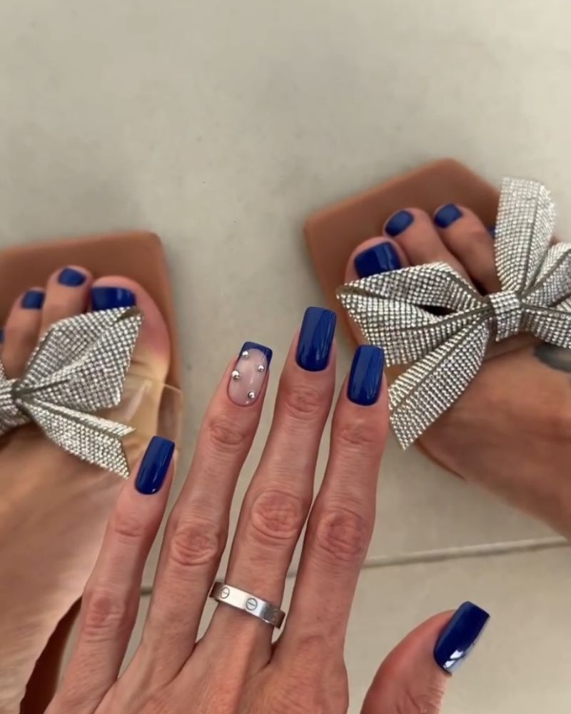 blue manicure and blue pedicure