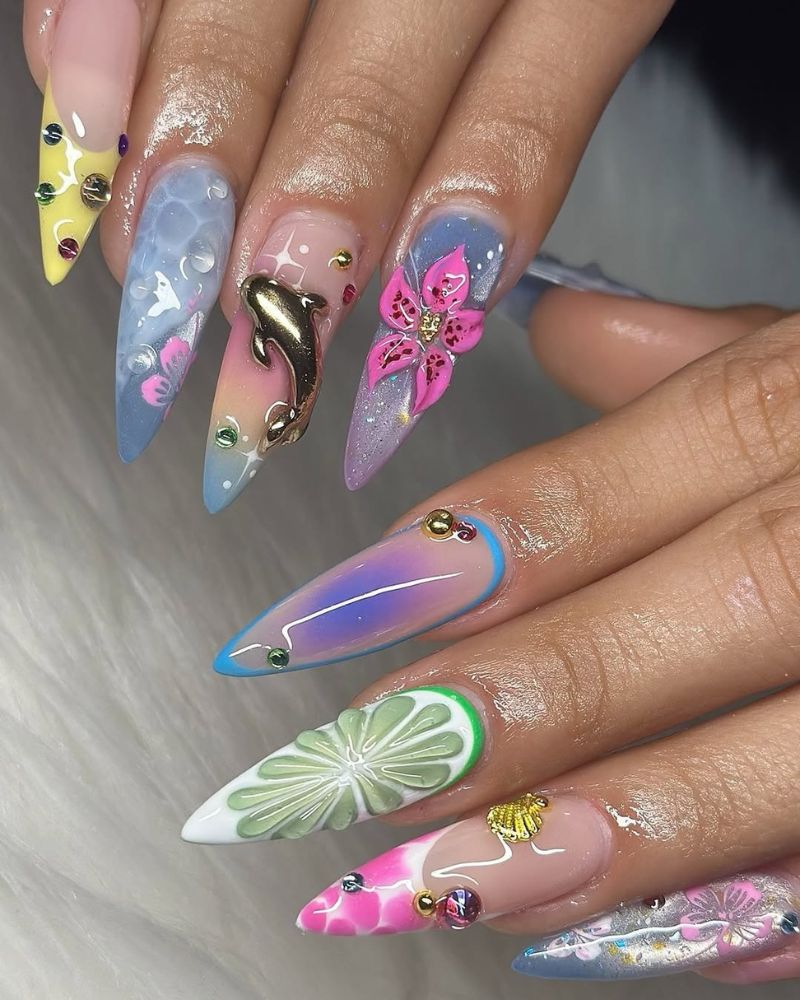 long stiletto beachy nail art design