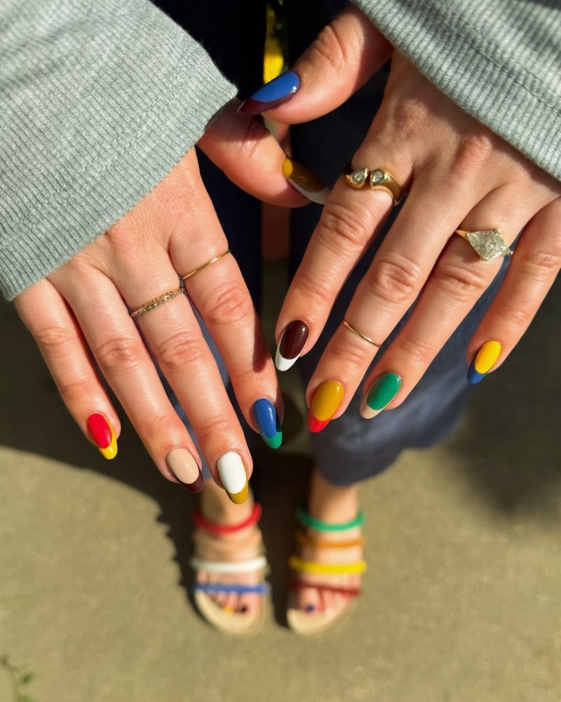 back to school nail designs crayon box primary color block bold almond nails