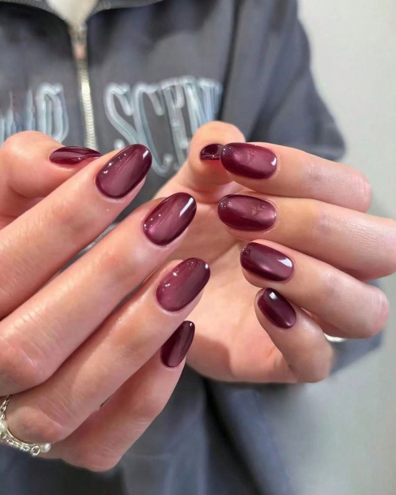 fall jelly nails deep burgundy ultra-gloss translucent finish